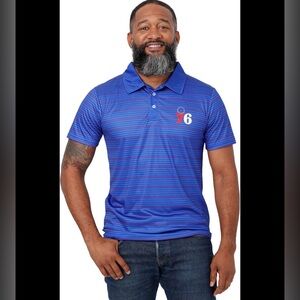 Men's Blue Striped Polo Shirt with 76 Logo